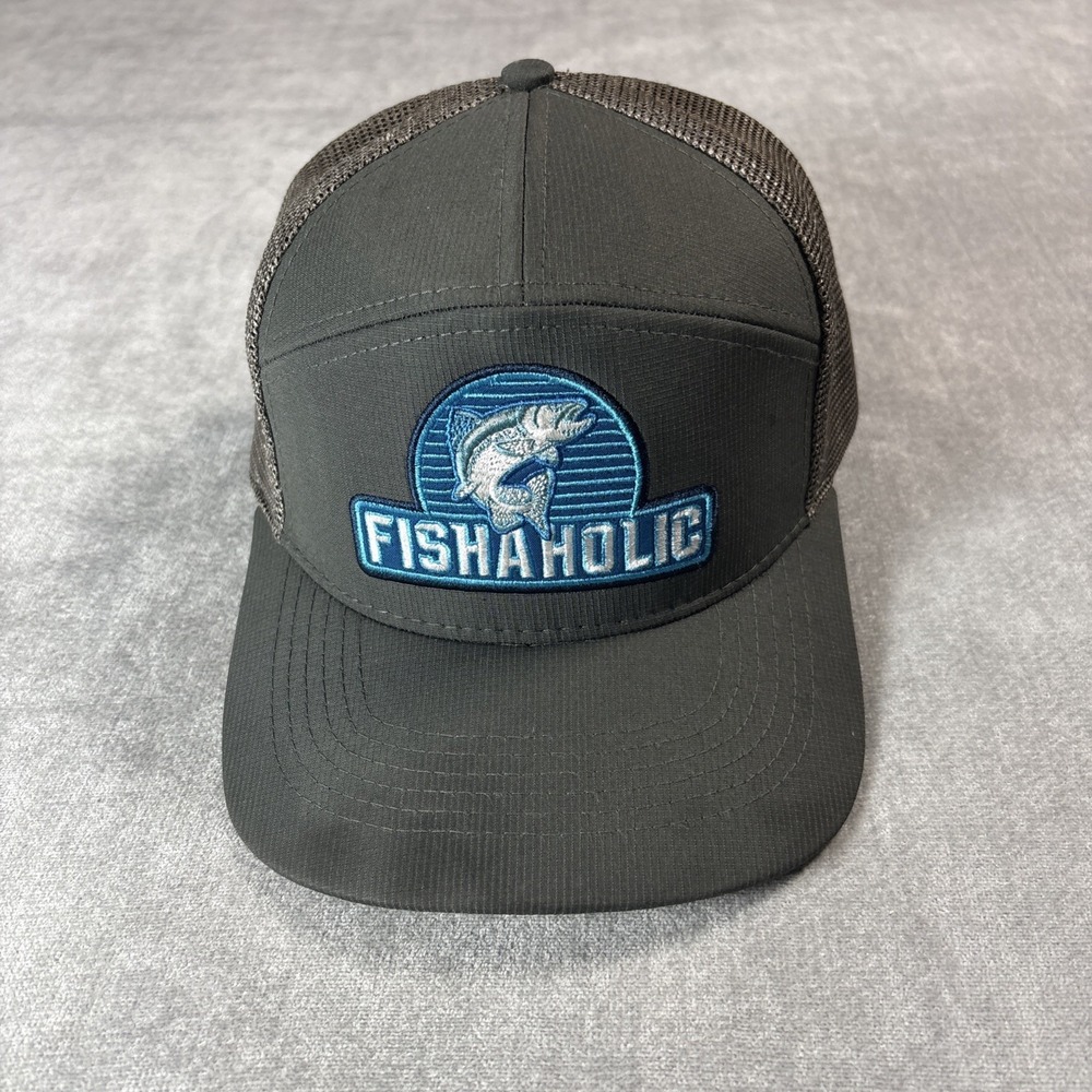 Bend Your Rod Fishaholic Gray Snapback Mesh Trucker Hat Mens Fishing Cap